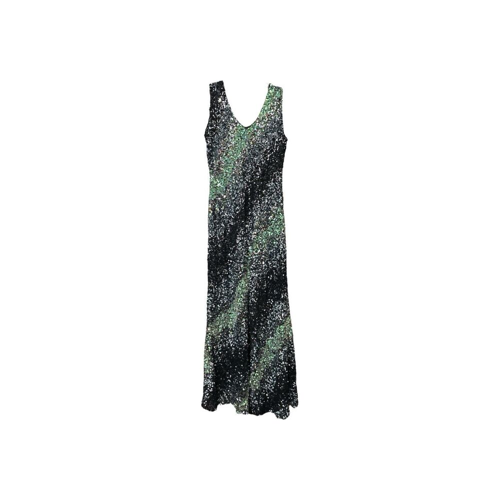 Marina by Marina Bresler Sequin Silk Evening Gown Black Green Y2K Party Dress 10